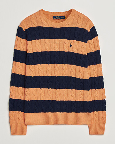Polo Ralph Lauren Striped Cotton Cable Sweater Orange Navy Combo – Flerfärgad