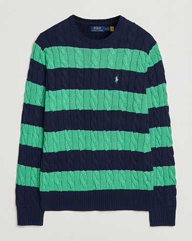 Polo Ralph Lauren Striped Cotton Cable Sweater Navy Green Combo – Flerfärgad