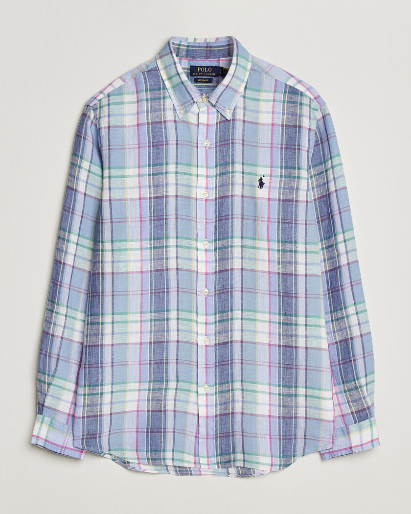 Polo Ralph Lauren Custom Fit Check Linen Shirt Blue/White – Blå