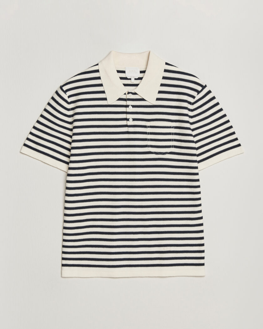 A.P.C. Eliot Cotton/Cashmere Knitted Polo Ecru/Navy – Flerfärgad