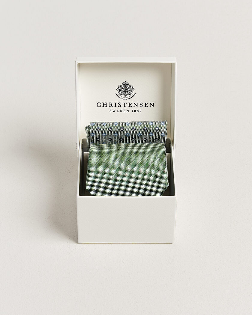 Amanda Christensen Box Set Printed Silk 8cm Tie With Pocket Square Green – Grön
