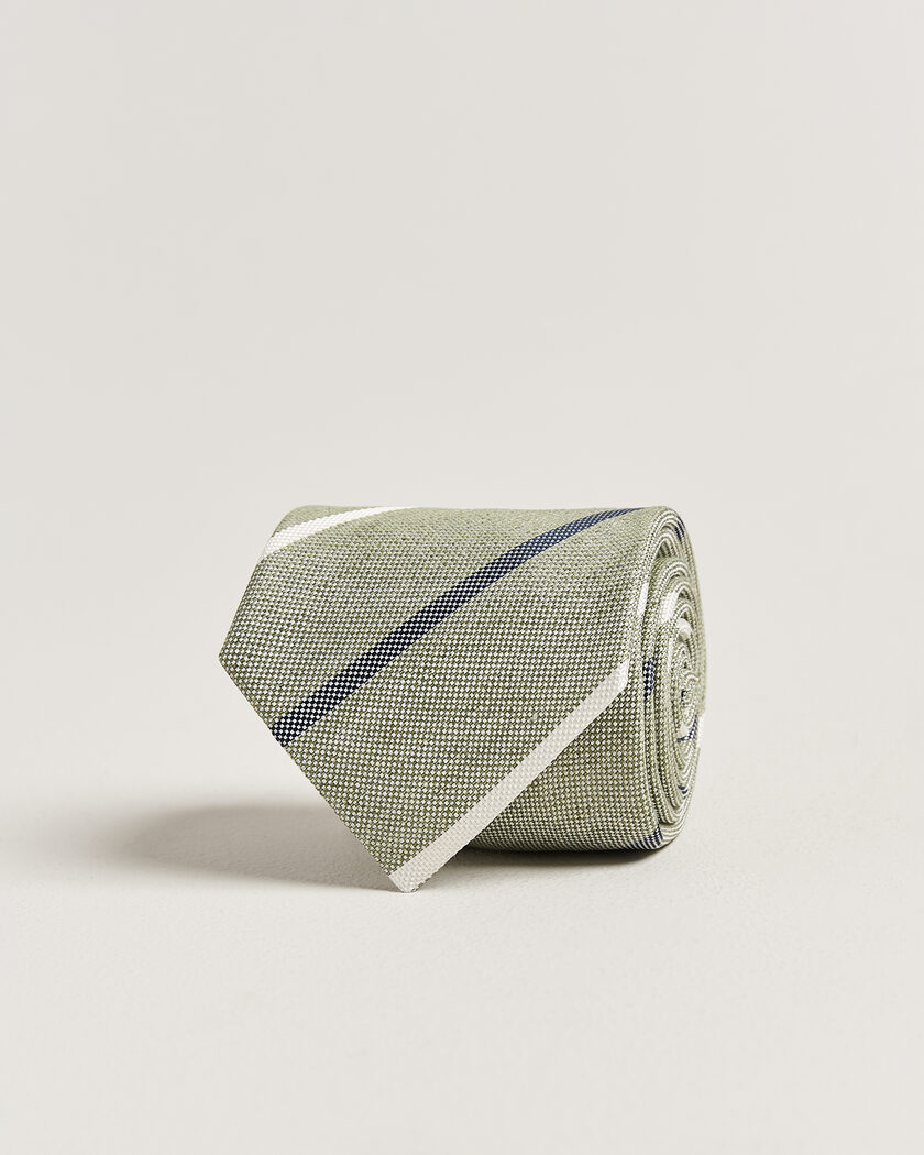 Amanda Christensen Silk/Linen 8cm Striped Tie Green – Grön