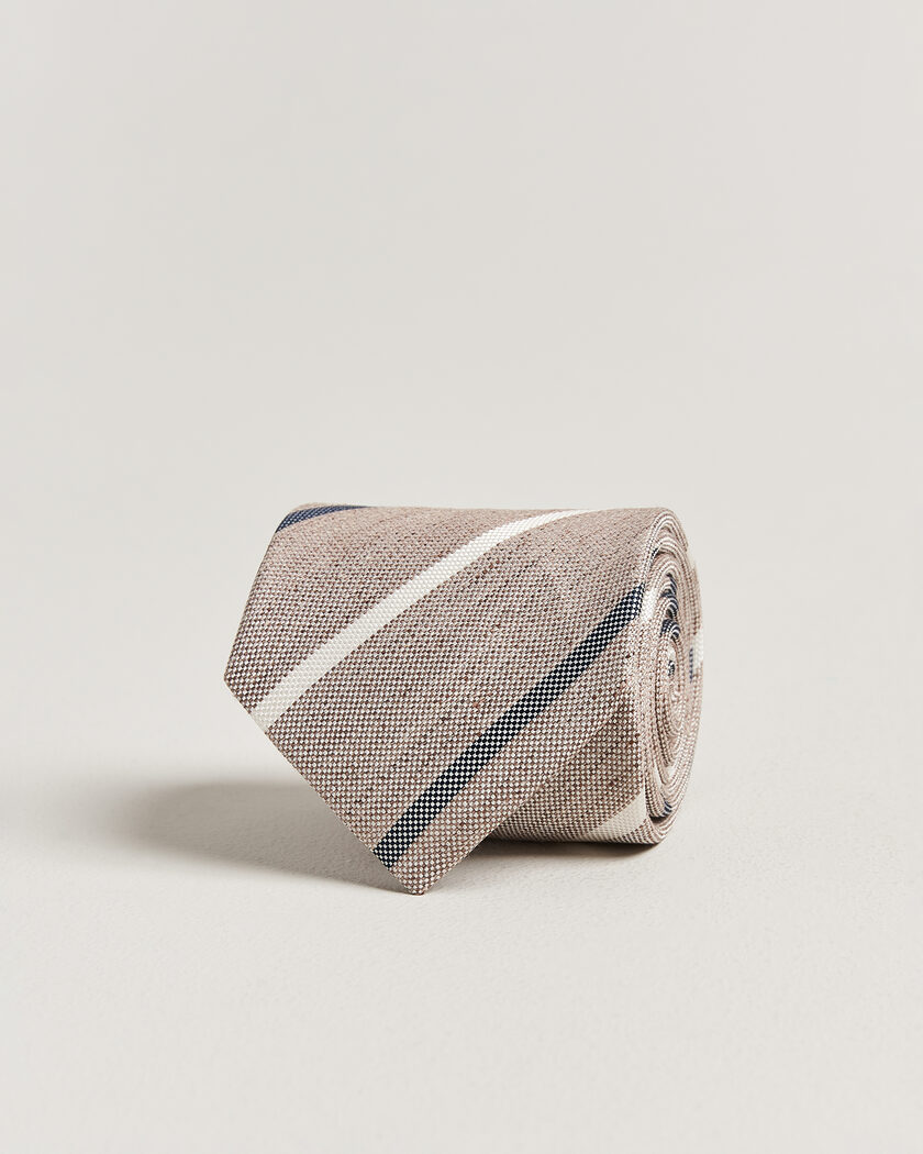 Amanda Christensen Silk/Linen 8cm Striped Tie Brown – Brun