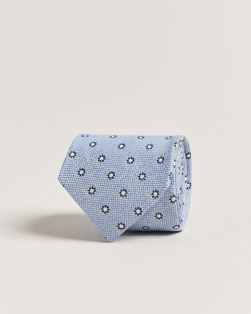 Amanda Christensen Silk/Linen 8cm Flower Tie Blue – Blå