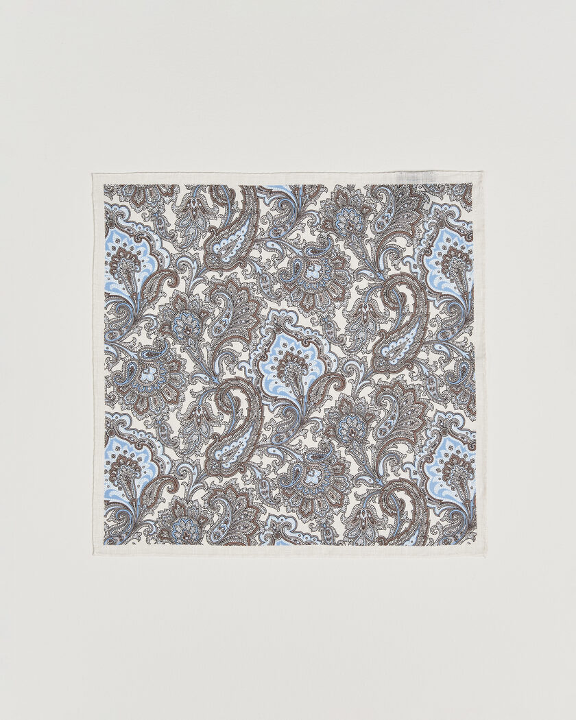 Amanda Christensen Linen Large Paisley Pocket Square Cream – Vit