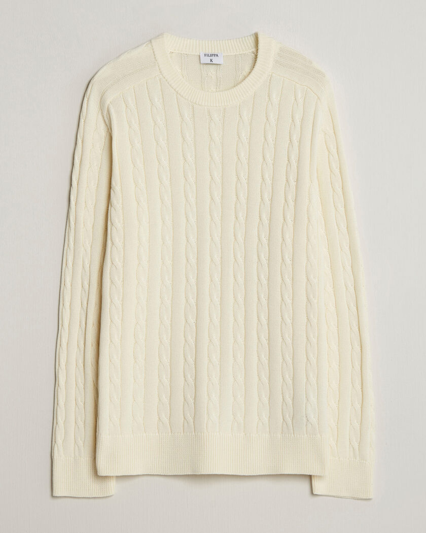 Filippa K Cotton Cable Crew Neck Sweater Calico White – Vit