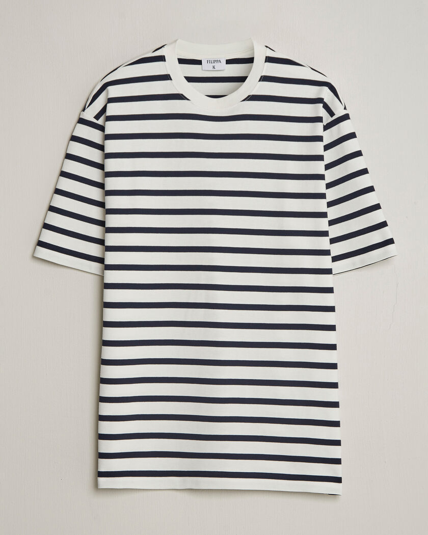 Filippa K Striped Crew Neck T-Shirt White/Navy – Flerfärgad
