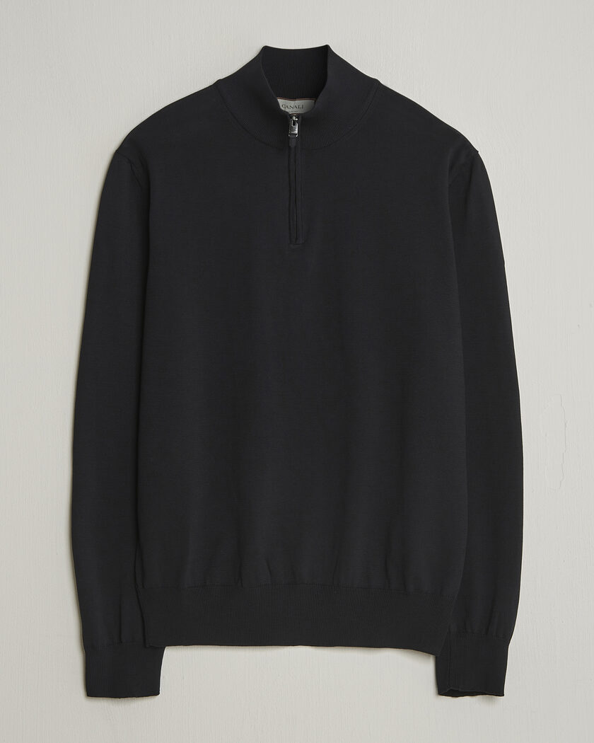 Canali Cotton Half Zip Black – Svart