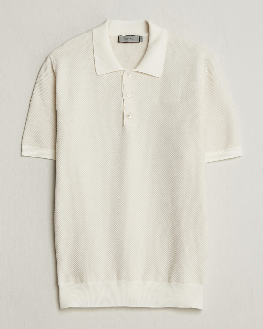  Canali Textured Knit Short Sleeve Polo Off White – Vit