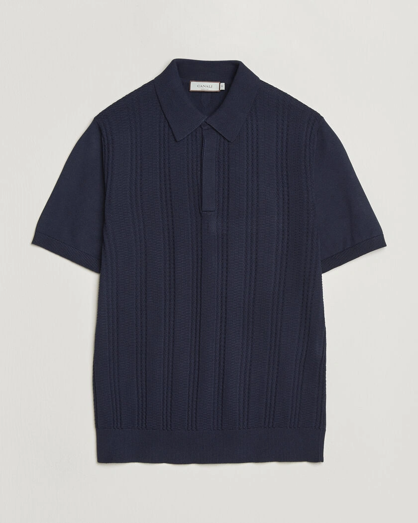 Canali Jacquard Short Sleeve Polo Navy – Blå