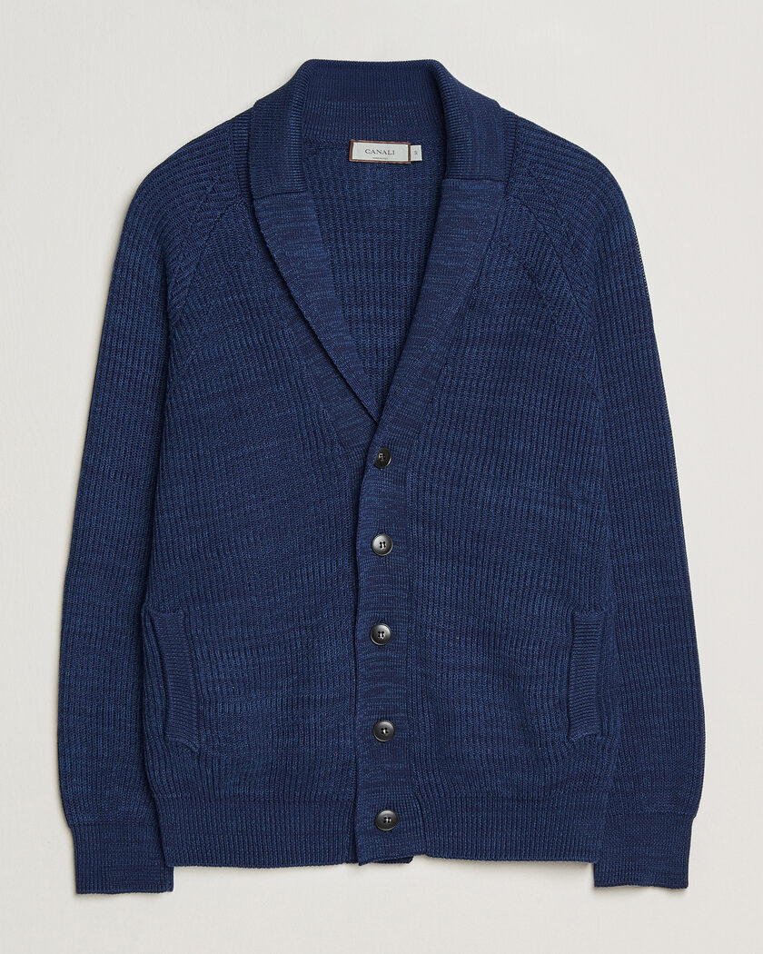 Canali Rib Knit Shawl Cardigan Navy – Blå