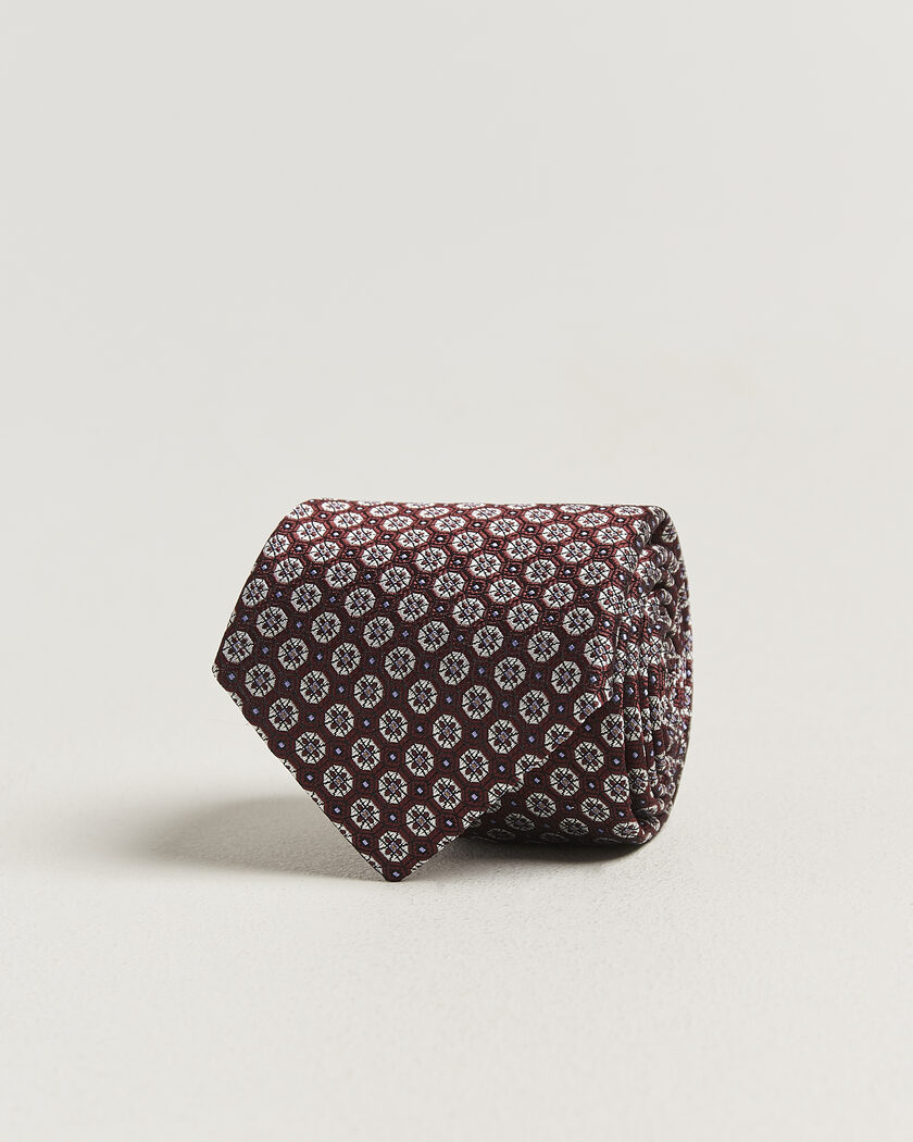 Canali Jacquard Flower Silk Tie Burgundy – Röd