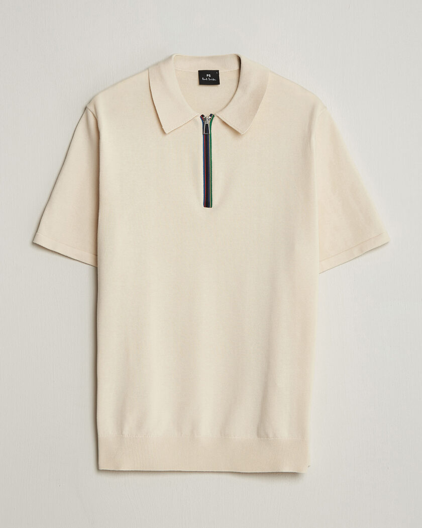 PS Paul Smith Cotton Knitted Half Zip Polo Off White – Vit
