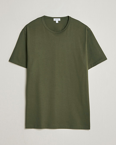 Sunspel Crew Neck Q82 Cotton T-Shirt Deep Olive – Grön