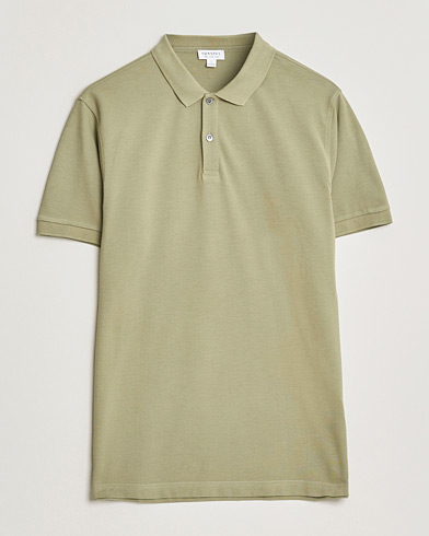 Sunspel Supima Cotton Short Sleeve Pique Polo Pistachio – Grön