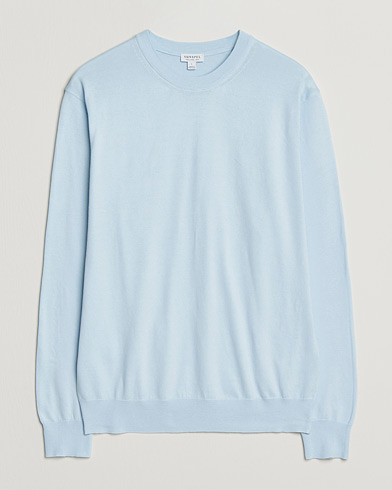 Sunspel Lightweight Knitted Cotton Crew Pastel Blue – Blå