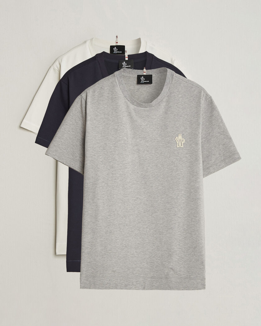 Moncler Grenoble 3-Pack Logo T-Shirts White/Grey/Black – Flerfärgad