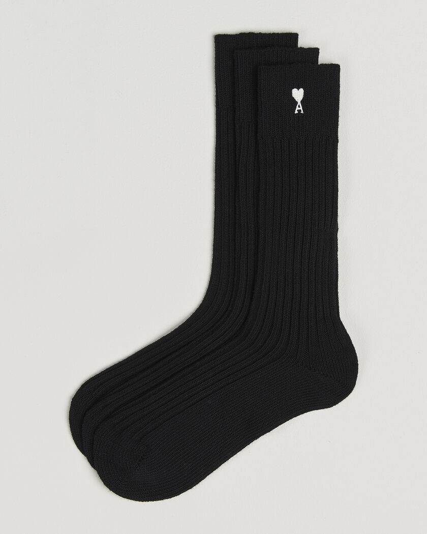 AMI 3-Pack Heart Logo Cotton Socks Black – Svart