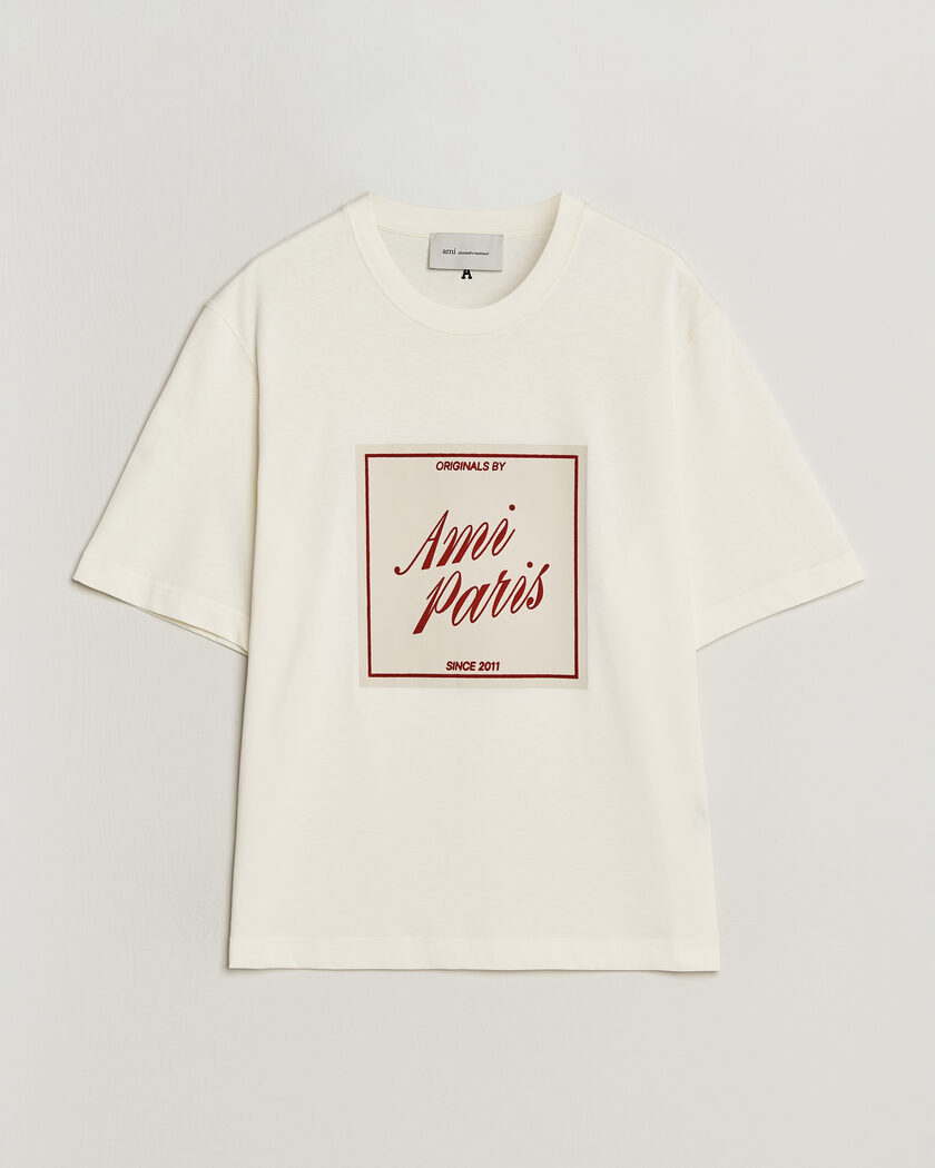 AMI Boxy Fit Printed T-Shirt Creme – Vit