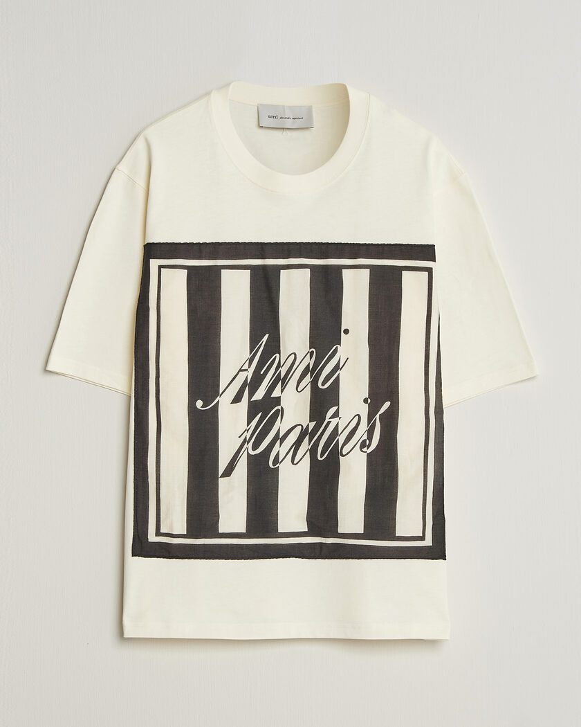 AMI Boxy Fit Printed T-Shirt Creme – Vit