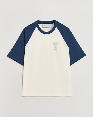 AMI Knitted Heart Logo T-Shirt Creme/Navy – Flerfärgad