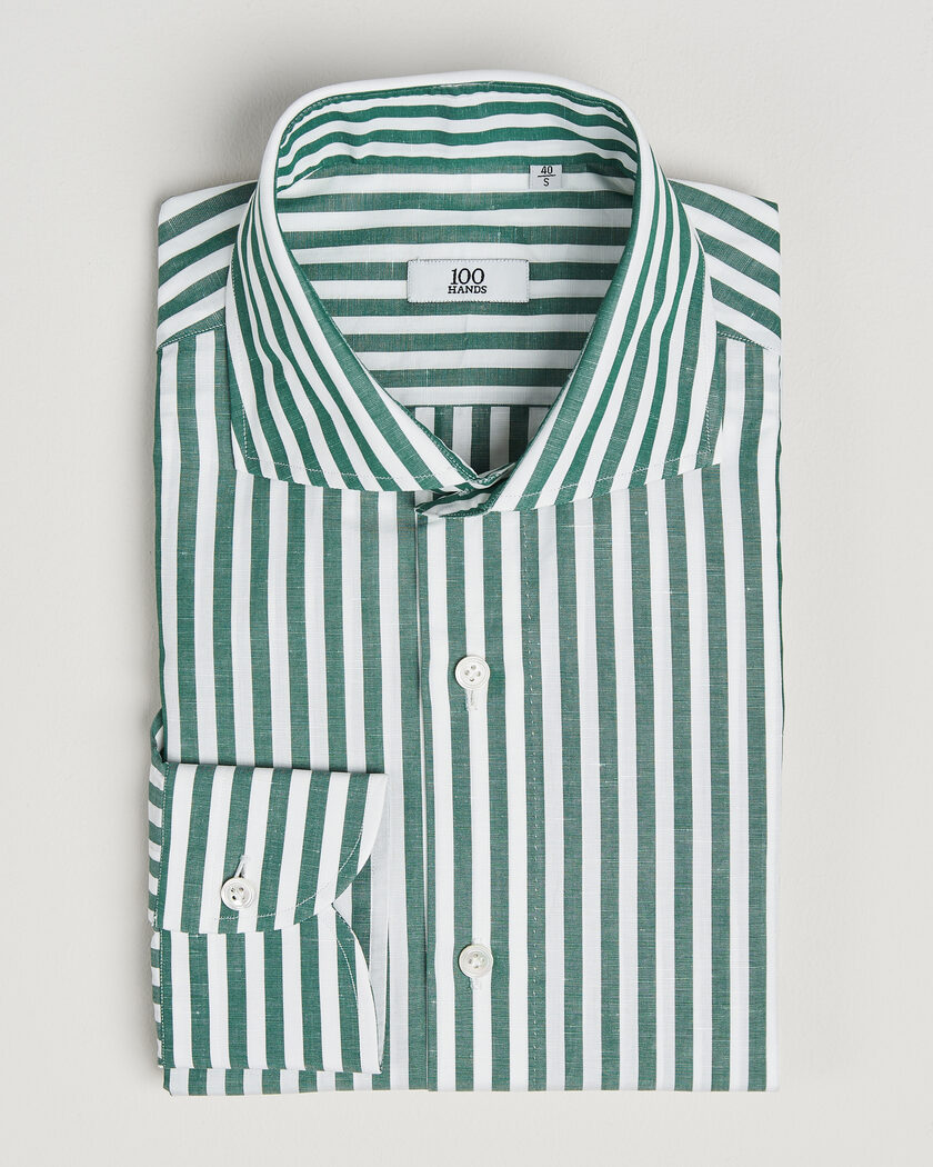 100Hands Cotton/Linen Bengal Stripe Shirt Green – Grön