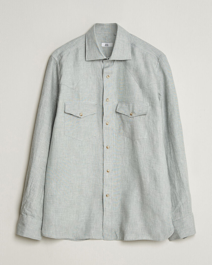 100Hands Two Pocket Western Linen Shirt Mint Green – Grön
