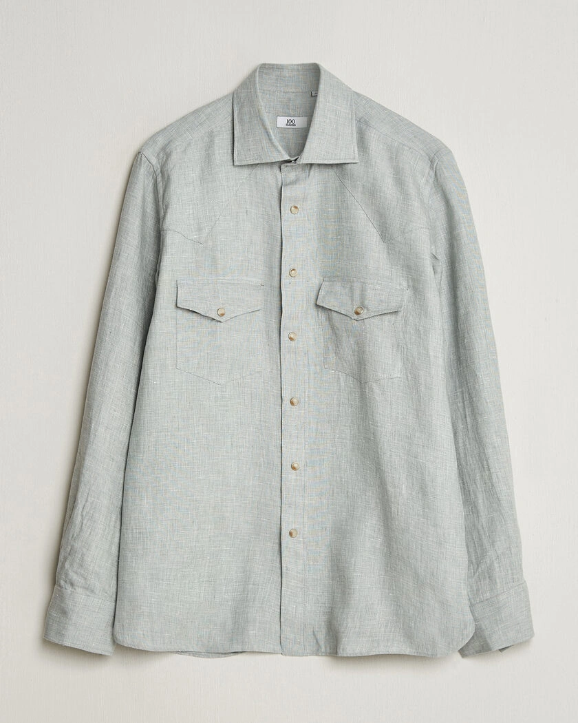 100Hands Two Pocket Western Linen Shirt Mint Green – Grön