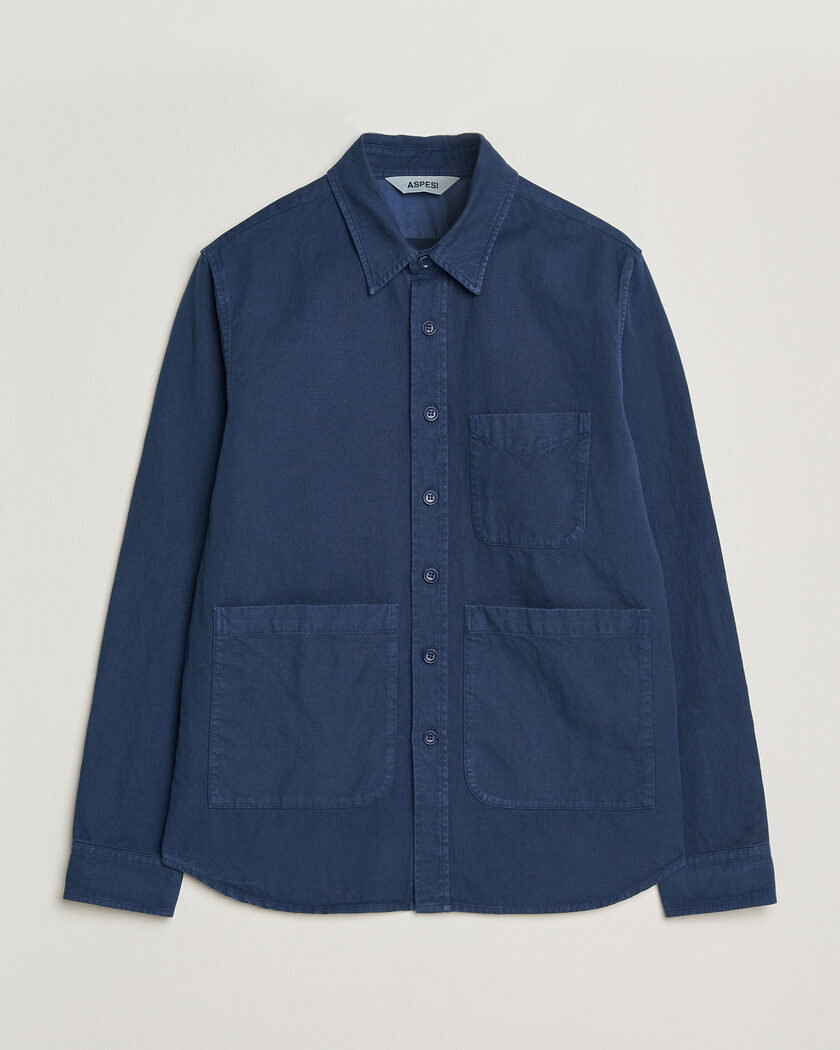 Aspesi Garment Dyed Utility Shirt Dark Blue – Blå