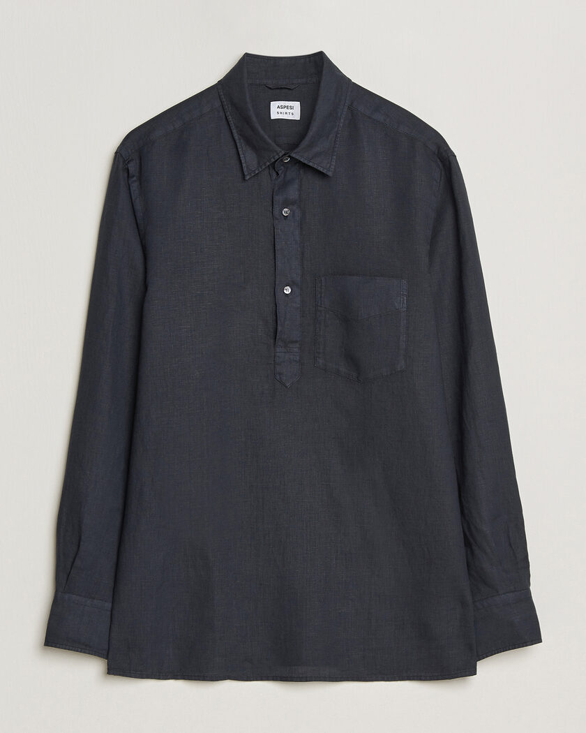 Aspesi Popover Linen Shirt Navy – Blå