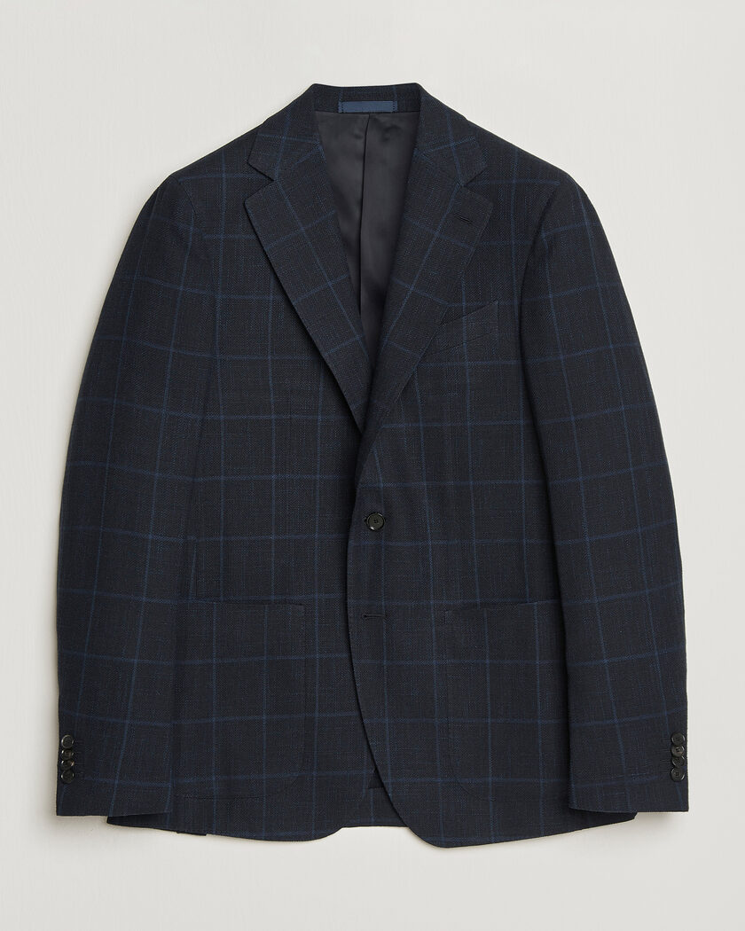 Caruso Aida Wool Hopsack Blazer Navy Check – Blå