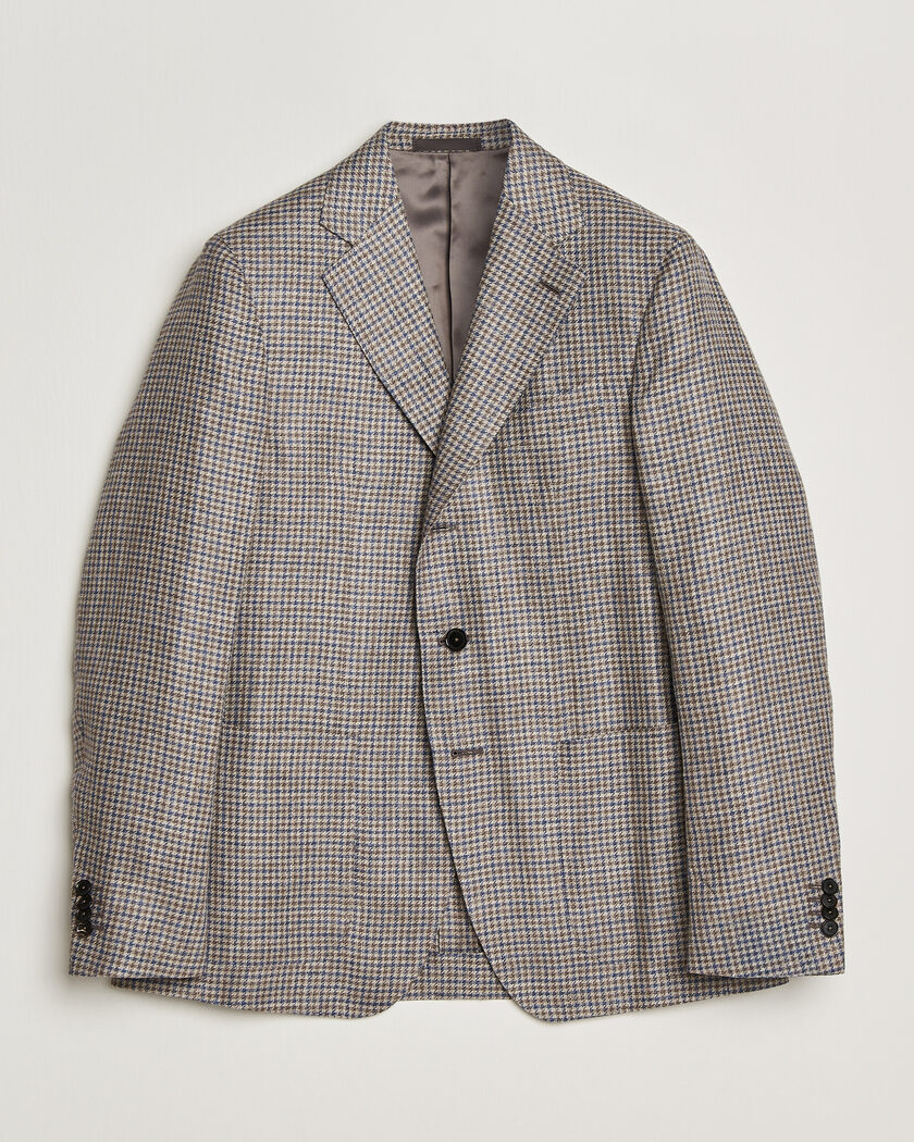 Caruso Aida Linen/Wool Blazer Navy/Grey Check – Flerfärgad