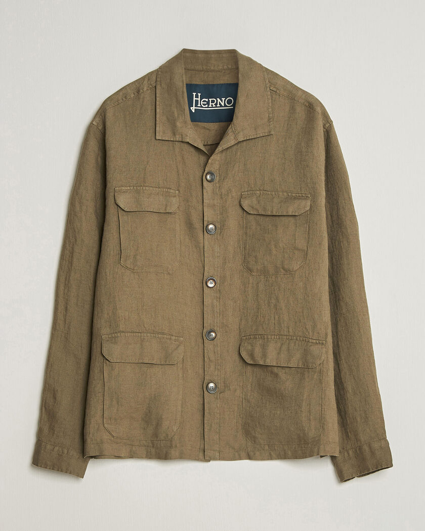 Herno Linen Safari Jacket Military – Grön
