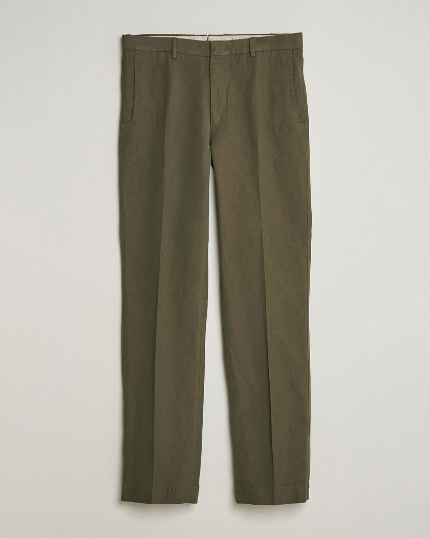 Incotex Regular Fit Cotton/Linen Drill Trousers Military – Grön