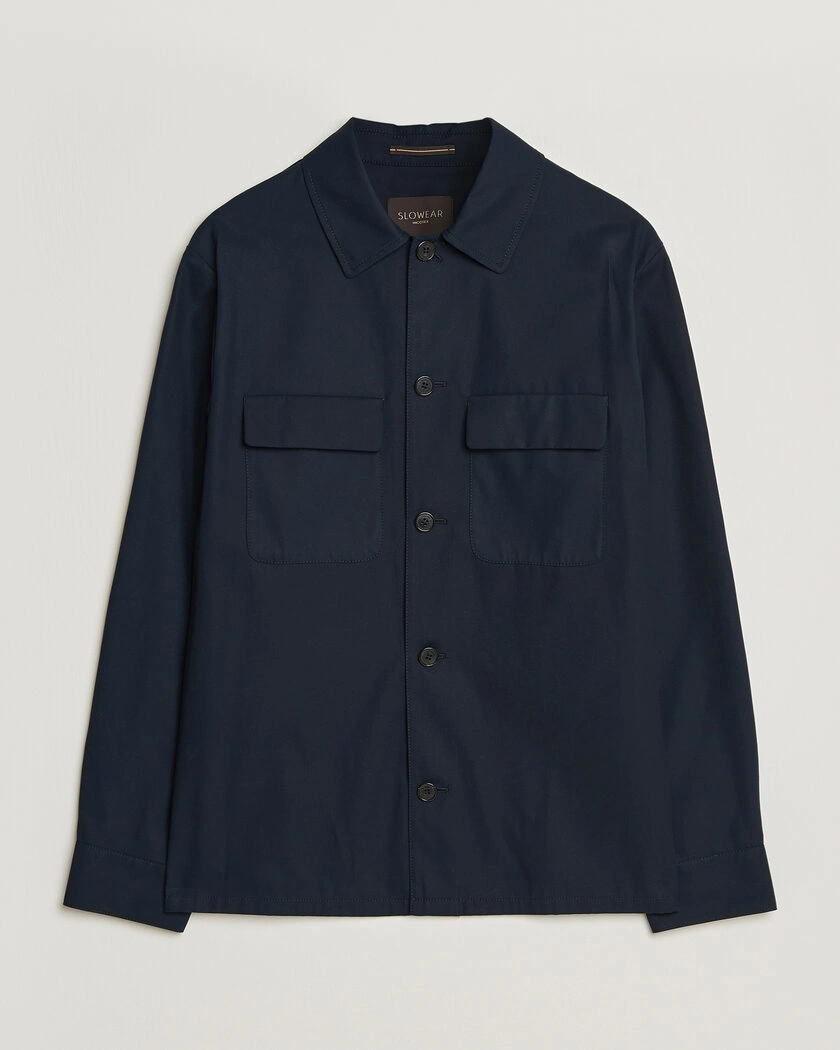 Incotex Ice Cotton Twill Overshirt Navy – Blå