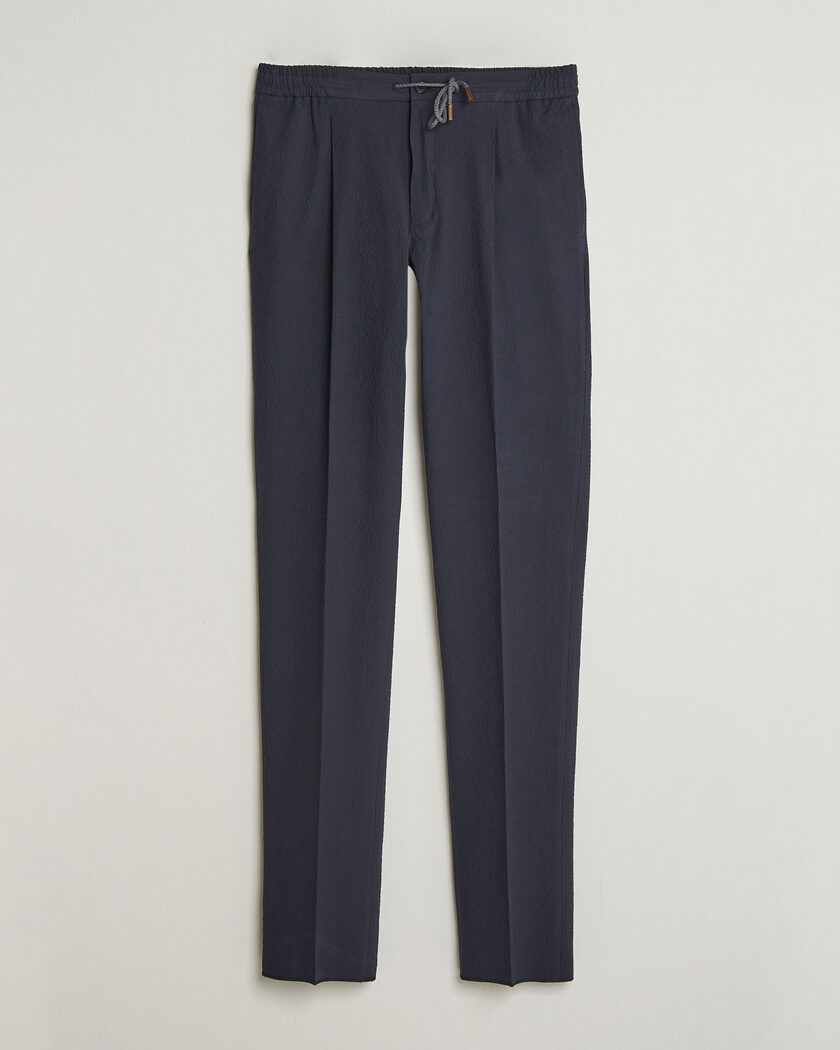 Incotex Tapered Fit Seersucker Pants Navy – Blå