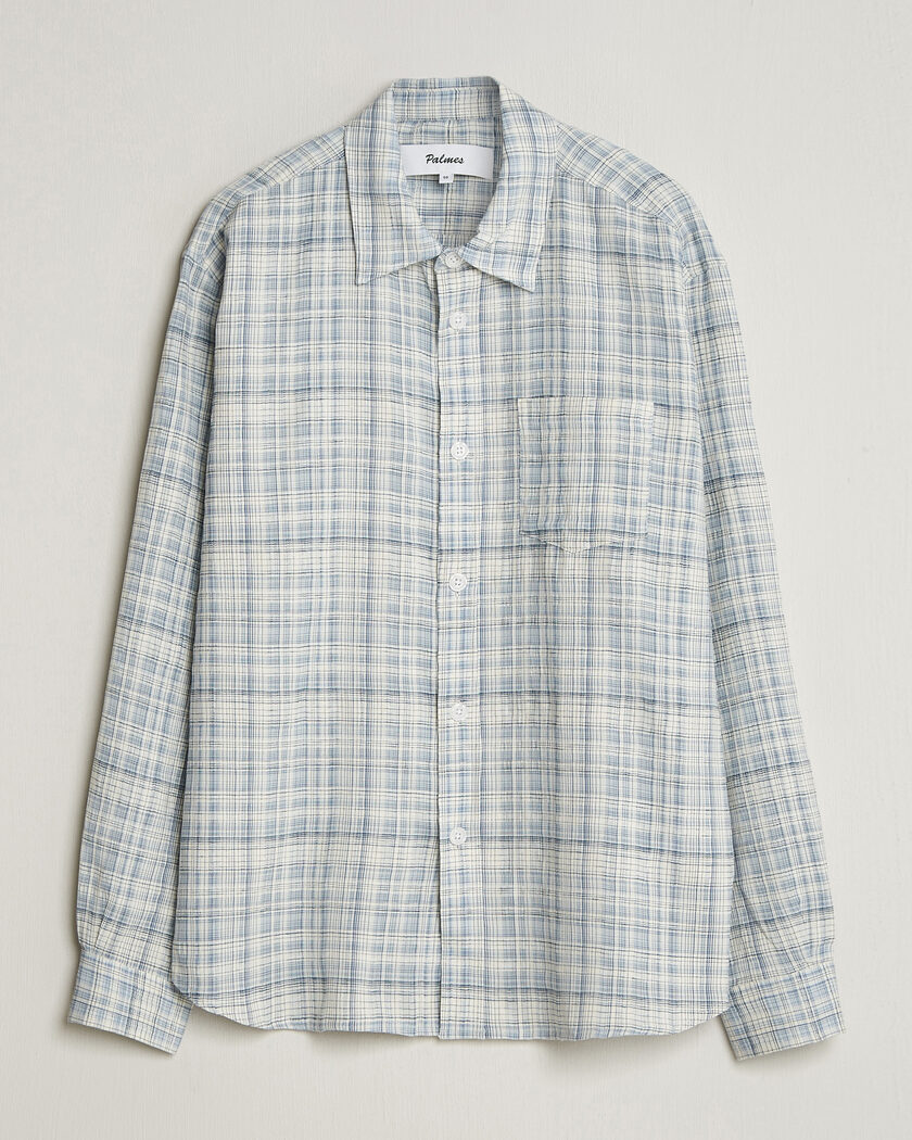 Palmes Cotton/Linen Shirt Light Blue Check – Blå