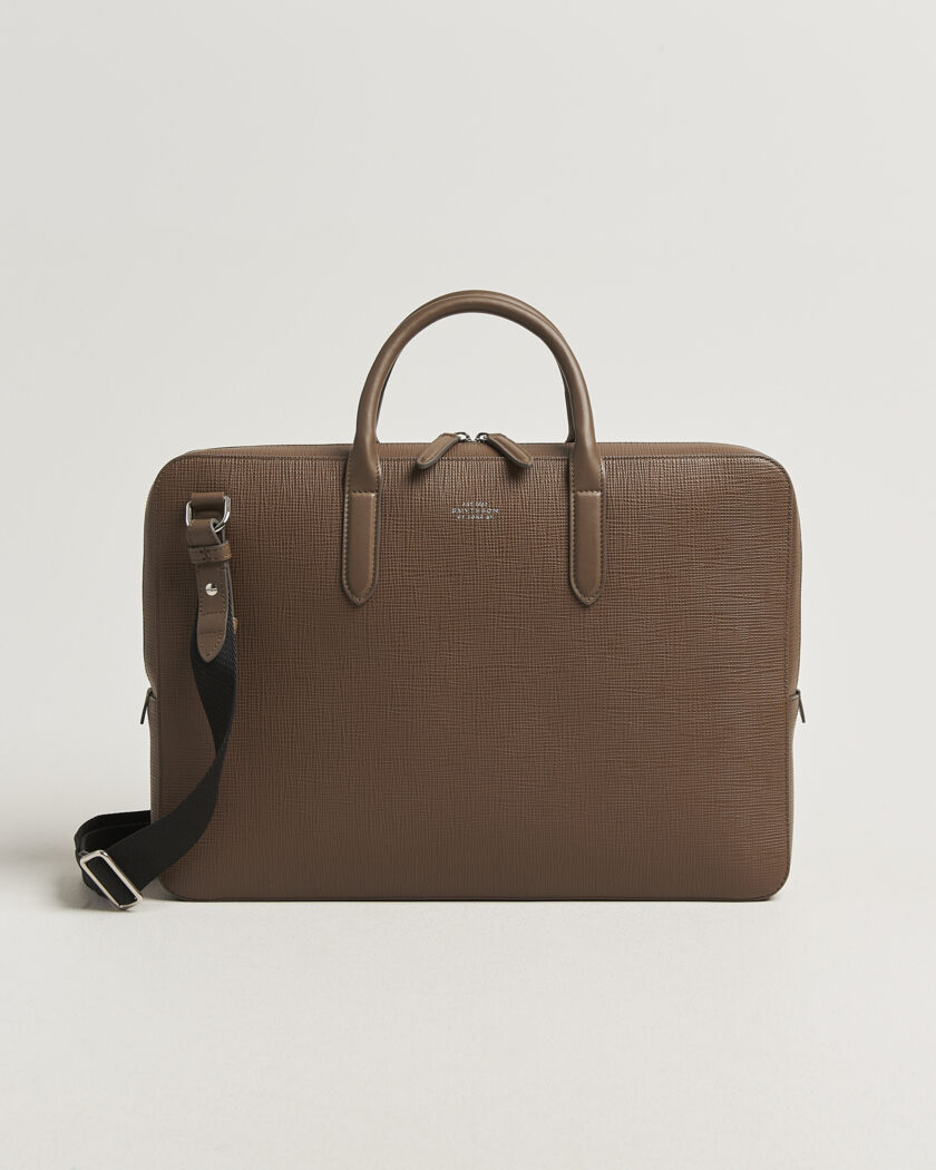 Smythson Panama Slim Lightweight Briefcase Fawn – Brun