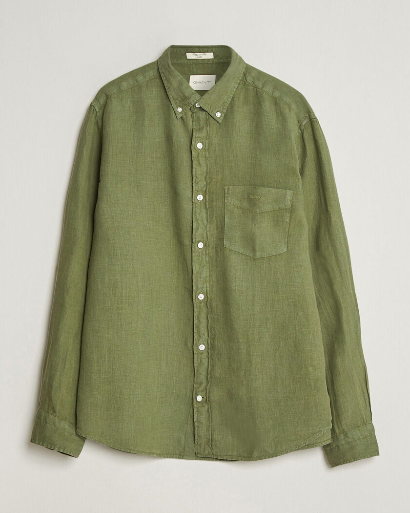 Gant Regular Fit Garment Dyed Linen Shirt Dry Herb Green – Grön