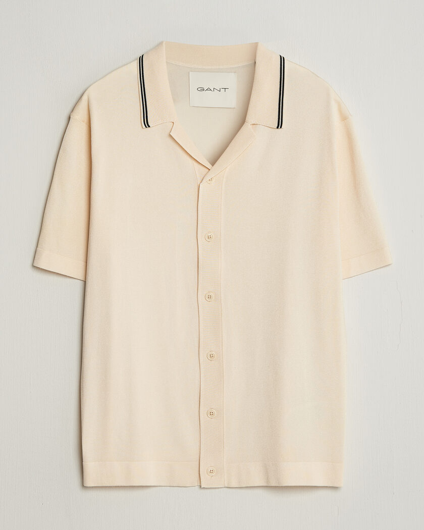 GANT Knitted Resort Collar Shirt Creamed White – Vit
