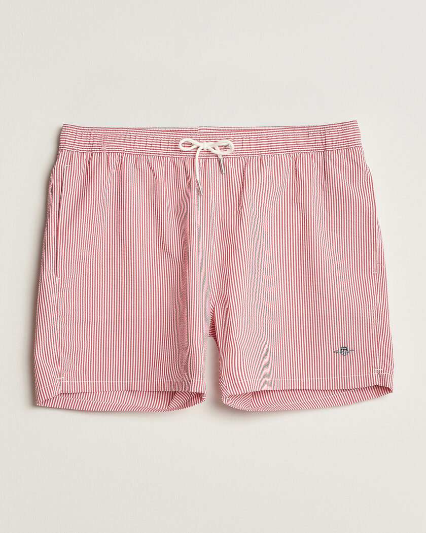 Gant Seersucker Striped Swimshorts Rose Red – Röd
