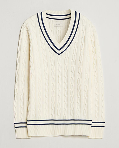 Gant Cotton Cable Cricket Sweater Cream – Vit
