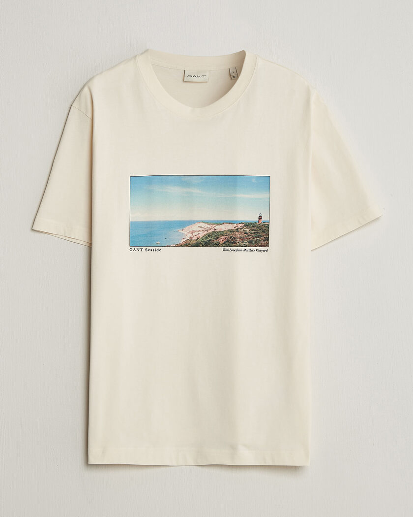 GANT Scenery Graphic Crew Neck T-Shirt Cream – Vit
