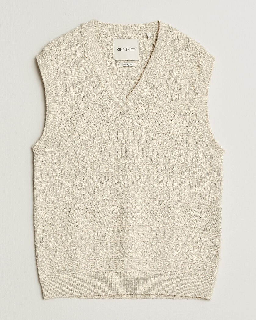 GANT Cotton/Linen Textured Vest Creamed White – Vit