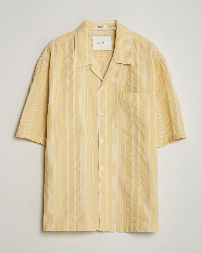 Gant Relaxed Fit Seersucker Camp Collar Shirt Light Mustard Yellow – Gul
