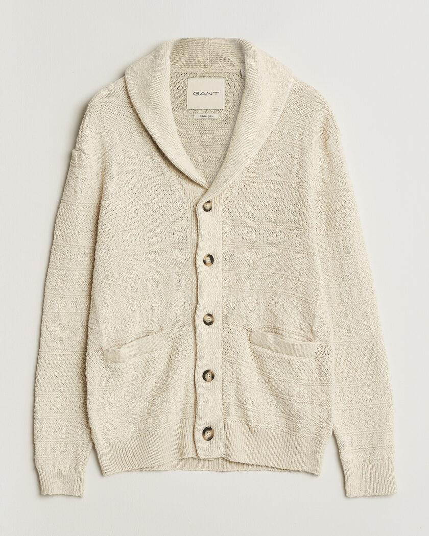 GANT Cotton/Linen Textured Cardigan Creamed White – Vit