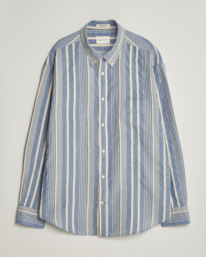 Gant Relaxed Fit Seersucker Striped Shirt Vintage Blue – Blå