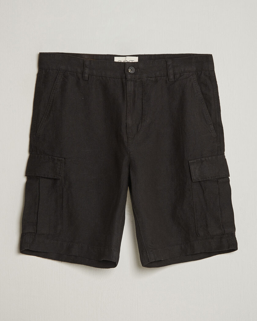 Gant Regular Fit Linen Cargo Shorts Ebony Black – Svart