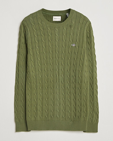 Gant Cotton Cable Crew Neck Pullover Dry Herb Green – Grön