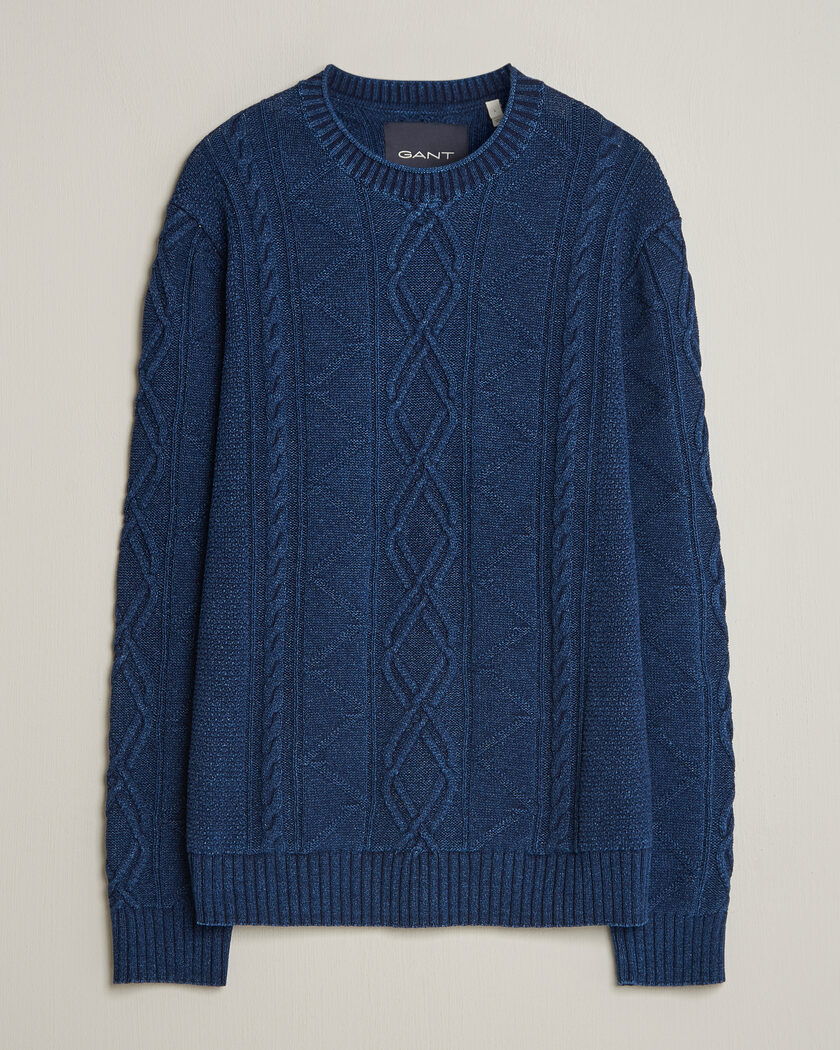 GANT Indigo Aran Knitted Sweater Rich Navy – Blå